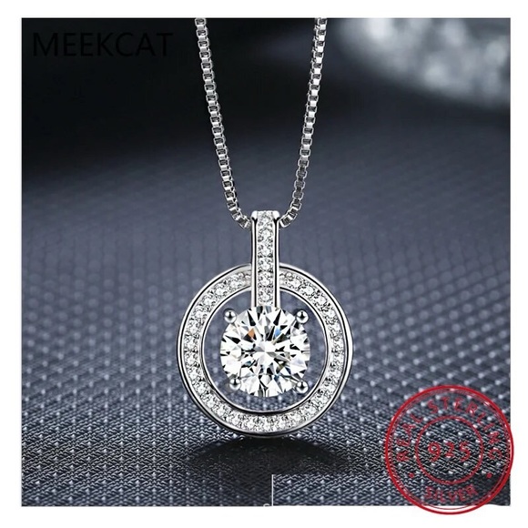 New Simulated Diamonds 925 Sterling Silver Necklace - Picture 2 of 6